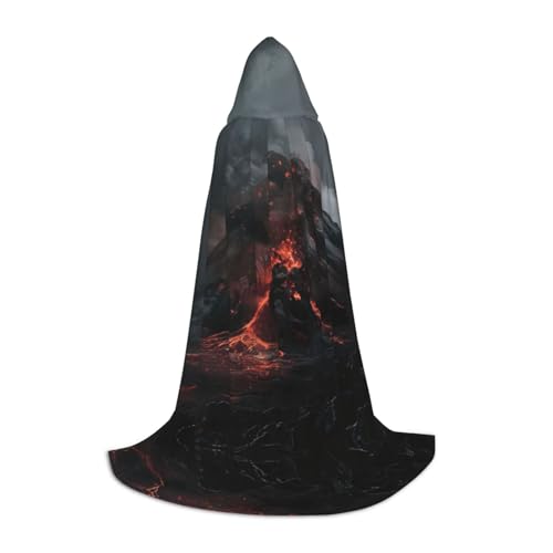 SKKNT Kapuzenumhang mit Vulkandruck, Unisex, verschiedene Zauberer-Robe, Halloween, Cosplay und Karneval, Gothic von SKKNT