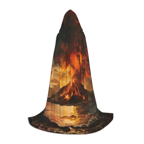 SKKNT Kapuzenumhang mit Vulkandruck, Unisex, verschiedene Zauberer-Robe, Halloween, Cosplay und Karneval, Gothic von SKKNT