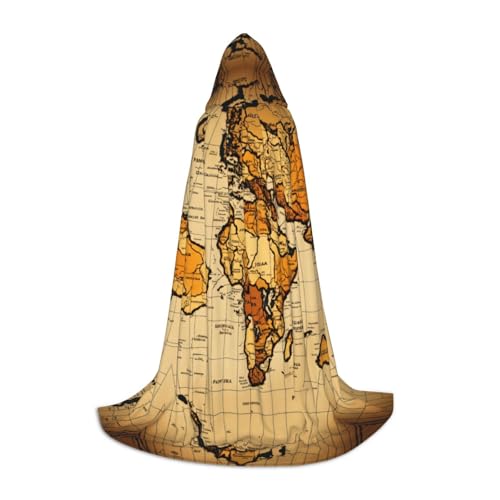 SKKNT Kapuzenumhang mit abstraktem Weltkarten-Druck, Unisex, verschiedene Zauberer-Robe, Halloween, Cosplay und Karneval, Gothic von SKKNT