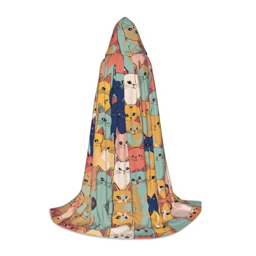 SKKNT Kapuzenumhang mit niedlichem Katzenmotiv in einer Vielzahl von Farben, Unisex, verschiedene Zauberer-Robe, Halloween, Cosplay und Karneval, Gothic von SKKNT