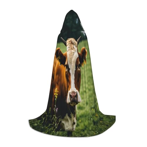 SKKNT Kapuzenumhang mit niedlichem Kuh-Druck, Unisex, verschiedene Zauberer-Robe, Halloween, Cosplay und Karneval, Gothic von SKKNT