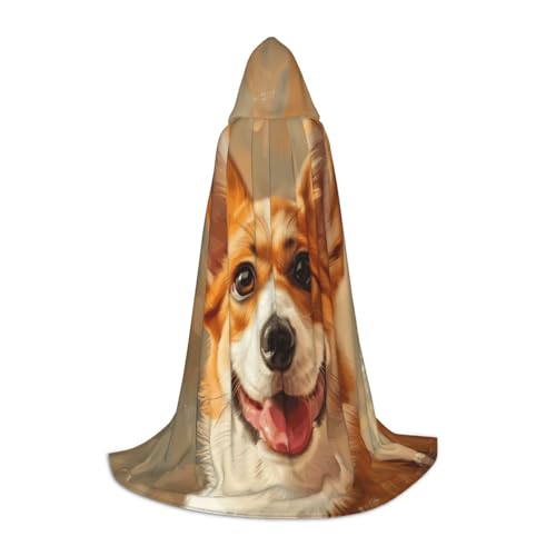 SKKNT Kapuzenumhang mit süßem Corgi-Druck, Unisex, verschiedene Zauberer-Robe, Halloween, Cosplay und Karneval, Gothic von SKKNT