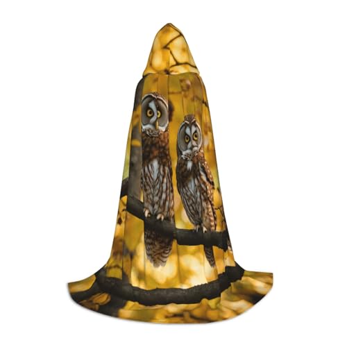 SKKNT Kapuzenumhang mit süßem braunem Cartoon-Eulen-Druck, Unisex, verschiedene Zauberer-Robe, Halloween, Cosplay und Karneval, Gothic von SKKNT