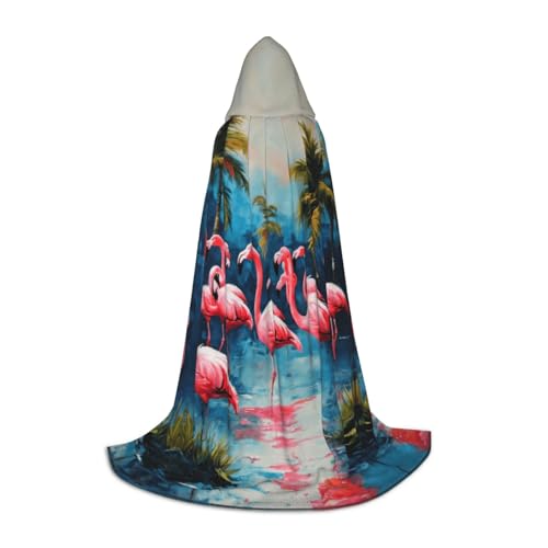 SKKNT Kapuzenumhang mit vielen Flamingos, Unisex, verschiedene Zauberer-Robe, Halloween, Cosplay und Karneval, Gothic von SKKNT