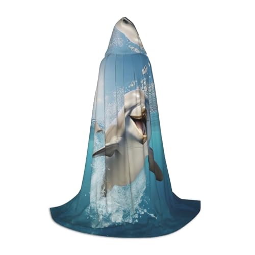 SKKNT Lustiger Halloween-Umhang mit Kapuze und Delfin-Druck, volle Länge, Umhang mit Kapuze, für Damen und Herren, für Karneval SKKNT Lustiger Halloween-Umhang mit Kapuze und Delfin-Druck, volle Länge, Umhang mit Kapuze, für Damen und Herren, für Karneval von SKKNT