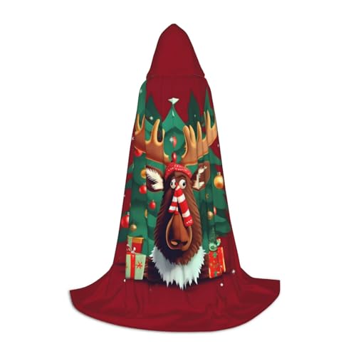 SKKNT Lustiger Weihnachtsumhang mit Elchaufdruck, Halloween-Kapuzenumhang mit Kapuze, für Damen und Herren, für Karneval von SKKNT