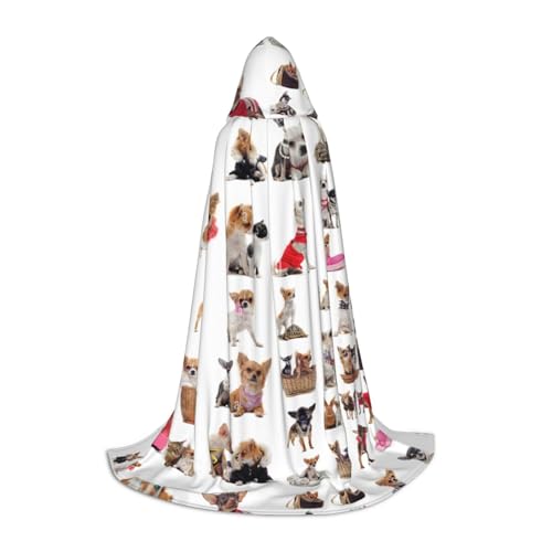 SKKNT Niedlicher Chihuahua-Umhang mit Mops-Motiv, Halloween-Umhang mit Kapuze, für Damen und Herren, für Karneval von SKKNT