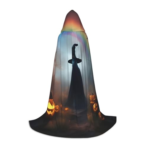 SKKNT Regenbogen Halloween Geist Hexenhut Spinnen Druck Halloween Kapuzenumhang volle Länge Umhang mit Kapuze für Damen und Herren für Karneval von SKKNT