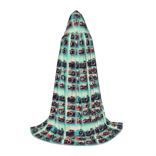 SKKNT Retro Cool Camera Collection Print Halloween Hooded Cloak Full Length Cape With Hood For Men And Women For Carnival von SKKNT