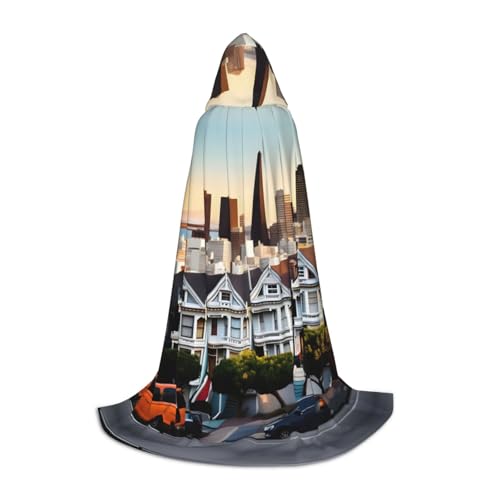 SKKNT San Francisco Print Halloween Kapuzenumhang voller Länge Umhang mit Kapuze für Damen und Herren für Karneval SKKNT San Francisco Print Halloween Kapuzenumhang voller Länge Umhang mit Kapuze für Damen und Herren für Karneval von SKKNT