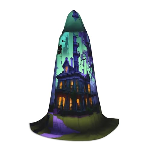 SKKNT Schwarzer Haunted Mansion Print Halloween Kapuzenumhang voller Länge Umhang mit Kapuze für Damen und Herren für Karneval SKKNT Schwarzer Haunted Mansion Print Halloween Kapuzenumhang voller Länge Umhang mit Kapuze für Damen und Herren für Karneval von SKKNT