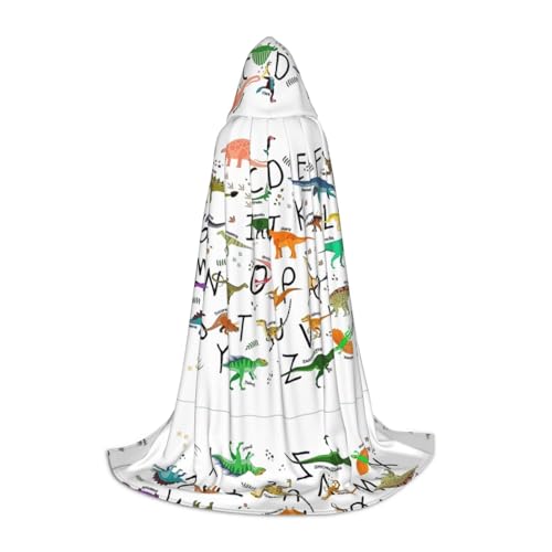 SKKNT Stilvoller Lern-Alphabet mit Dinosaurier-Druck, Halloween-Kapuzenumhang, voller Länge, Umhang mit Kapuze, für Damen und Herren, für Karneval SKKNT Stilvoller Lern-Alphabet mit Dinosaurier-Druck, Halloween-Kapuzenumhang, voller Länge, Umhang mit Kapuze, für Damen und Herren, für Karneval von SKKNT