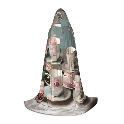 SKKNT Teetassen mit Rosen, romantischer Druck, Halloween-Kapuzenumhang, Umhang mit Kapuze, für Damen und Herren, für Karneval SKKNT Teetassen mit Rosen, romantischer Druck, Halloween-Kapuzenumhang, Umhang mit Kapuze, für Damen und Herren, für Karneval von SKKNT