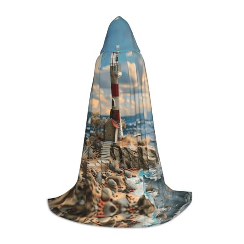 SKKNT The Seaside Leuchtturm-Aufdruck, Kapuzenumhang, Unisex, verschiedene Zauberer-Robe, Halloween, Cosplay und Karneval, Gothic von SKKNT