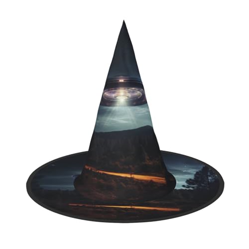 SKKNT Ufo At Night Print Kostüm Party Hut Karneval Halloween Hexenhut Faltbarer Hut für Themenveranstaltung von SKKNT