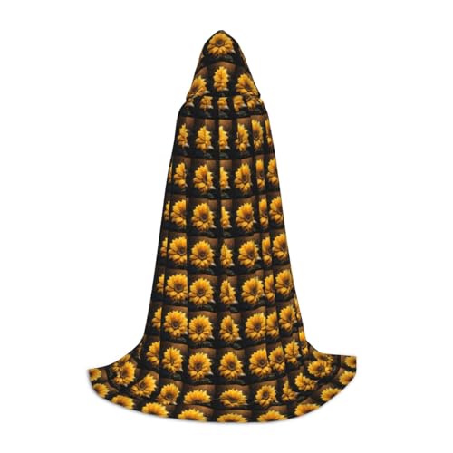SKKNT Wunderschöner Sonnenblumen-Umhang mit 4 Aufdruck, Halloween-Kapuzenumhang mit Kapuze, für Damen und Herren, für Karneval von SKKNT