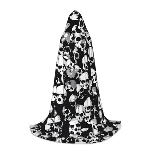 Schwarzer Totenkopf-Umhang mit Kapuze, Unisex, verschiedene Zauberer-Robe, Halloween, Cosplay und Karneval, Gothic von SKKNT