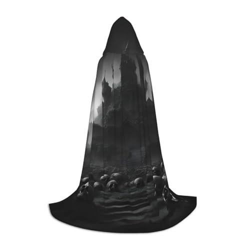 Schwarzer und weißer Totenkopf, 1 Druck, Halloween-Kapuzenumhang, volle Länge, Umhang mit Kapuze, für Damen und Herren, für Karneval Schwarzer und weißer Totenkopf, 1 Druck, Halloween-Kapuzenumhang, volle Länge, Umhang mit Kapuze, für Damen und Herren, für Karneval von SKKNT