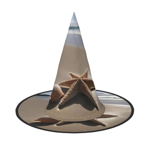Seestern Muschel Sandstrand Druck Kostüm Party Hut Karneval Halloween Hexenhut Faltbarer Hut für Themen-Event Seestern Muschel Sandstrand Druck Kostüm Party Hut Karneval Halloween Hexenhut Faltbarer Hut für Themen-Event von SKKNT