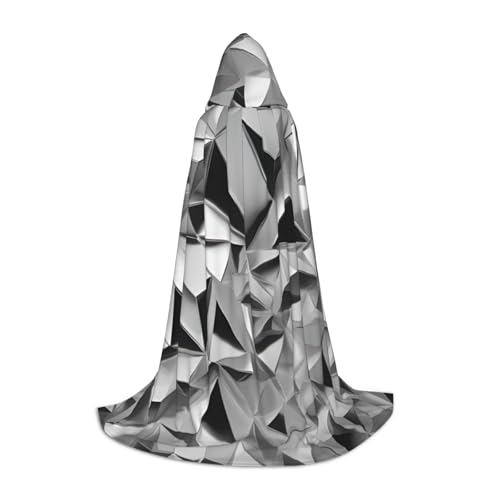 Silberfarbener geometrischer Figuren-Druck, Halloween-Kapuzenumhang, voller Länge, Umhang mit Kapuze, für Damen und Herren für Karneval Silberfarbener geometrischer Figuren-Druck, Halloween-Kapuzenumhang, voller Länge, Umhang mit Kapuze, für Damen und Herren für Karneval von SKKNT