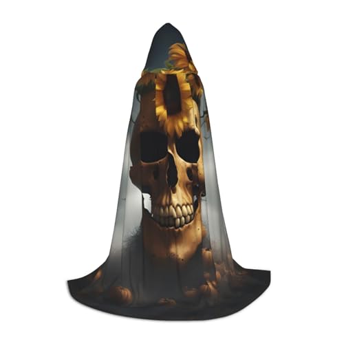 Sonnenblumen-Halloween-Umhang mit Totenkopf-Druck, Halloween-Kapuzenumhang mit Kapuze, für Damen und Herren, für Karneval Sonnenblumen-Halloween-Umhang mit Totenkopf-Druck, Halloween-Kapuzenumhang mit Kapuze, für Damen und Herren, für Karneval von SKKNT