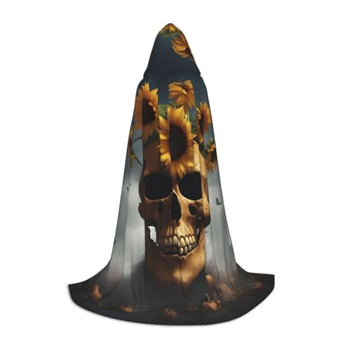Sonnenblumen-Halloween-Umhang mit Totenkopf-Druck, Halloween-Kapuzenumhang mit Kapuze, für Damen und Herren, für Karneval von SKKNT