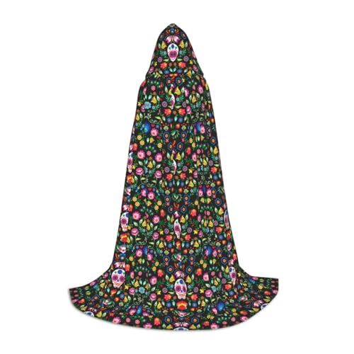 Sugar Horror Totenkopf und Blumen Druck Halloween Kapuzenumhang voller Länge Umhang mit Kapuze für Damen und Herren für Karneval Sugar Horror Totenkopf und Blumen Druck Halloween Kapuzenumhang voller Länge Umhang mit Kapuze für Damen und Herren für Karneval von SKKNT