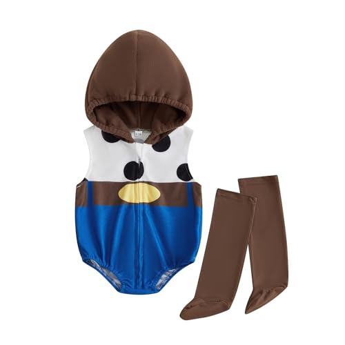 Halloween Baby Outfit Kostüm Tierkostüm Niedlicher ärmelloser Strampler mit Kapuze Lange Socken Set Säugling Kleinkind Halloween-Kleidung (Coffee, 0-3 Months) von SKZZVI