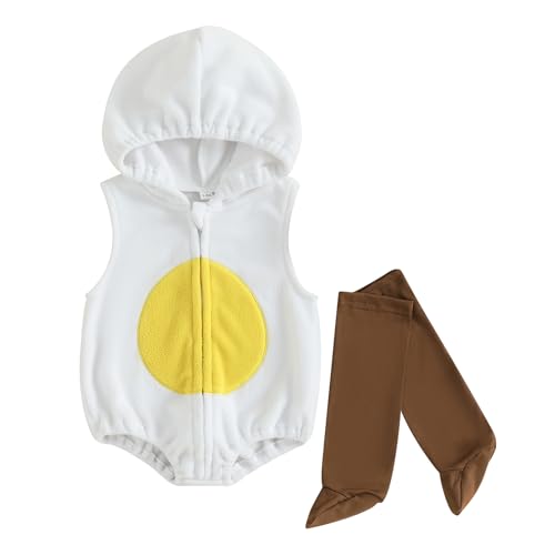 Halloween Baby Outfit Kostüm Tierkostüm Niedlicher ärmelloser Strampler mit Kapuze Lange Socken Set Säugling Kleinkind Halloween-Kleidung (WHITE, 3-6M) von SKZZVI