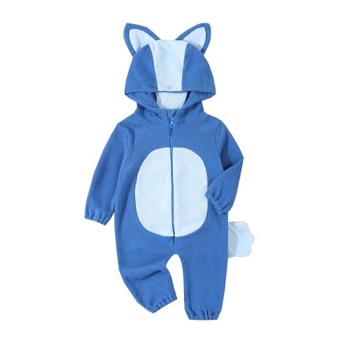 SKZZVI Baby Halloween Animal Costume Cute Zipper Fox Jumpsuit with Tail Set Toddler Cosplay Party Holiday Outfit (Blue, 4-5T) von SKZZVI