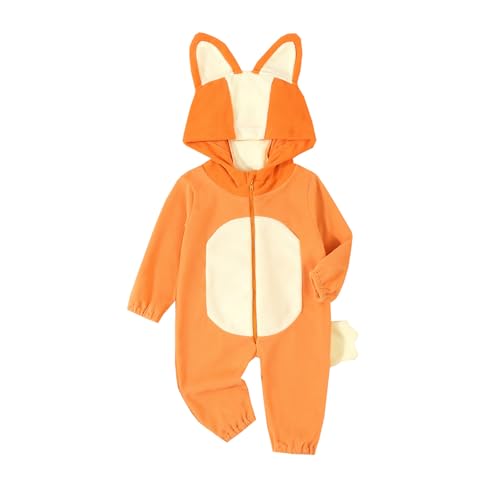 SKZZVI Baby Halloween Animal Costume Cute Zipper Fox Jumpsuit with Tail Set Toddler Cosplay Party Holiday Outfit (Orange, 18-24 Months) von SKZZVI