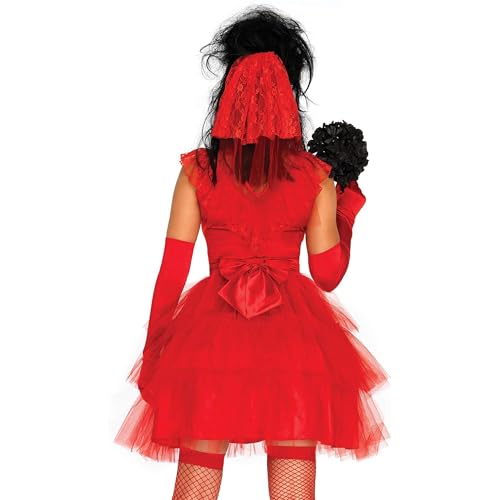 SKZZVI Halloween-Brautkostüm-Set Ärmelloses Kleid aus Netzstoff mit Stehkragen, Schleier und Handschuhen Rave-Kostüm (Red, L) von SKZZVI
