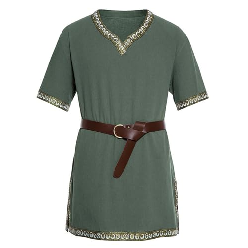 SKZZVI Retro Fancy Dress Up Kleidung für Herren Halloween Kostüm Mittelalterliche Renaissance Templer Tunika (Army Green, S) von SKZZVI