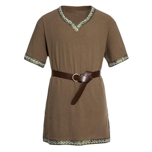SKZZVI Retro Fancy Dress Up Kleidung für Herren Halloween Kostüm Mittelalterliche Renaissance Templer Tunika (Coffee, M) von SKZZVI