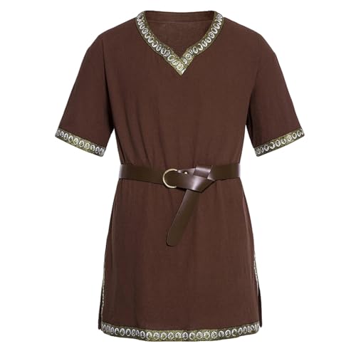 SKZZVI Retro Fancy Dress Up Kleidung für Herren Halloween Kostüm Mittelalterliche Renaissance Templer Tunika (Dark Brown, M) von SKZZVI