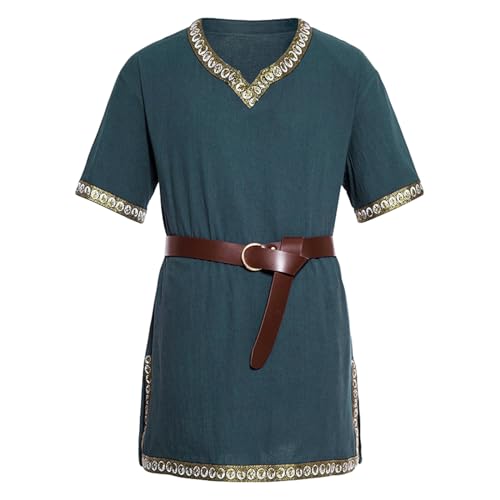 SKZZVI Retro Fancy Dress Up Kleidung für Herren Halloween Kostüm Mittelalterliche Renaissance Templer Tunika (Navy Blue, XXL) von SKZZVI
