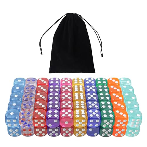 16MM 6 Seitige Würfel Set Sechsseitiger Würfel undurchsichtige Acrylwürfel für Brettspiele DND, MTG, RPG, Tenzi, Würfelspiele, Mathematikspiele (100PCS-Transparent-10 Farben) 16MM 6 Seitige Würfel Set Sechsseitiger Würfel undurchsichtige Acrylwürfel für Brettspiele DND, MTG, RPG, Tenzi, Würfelspiele, Mathematikspiele (100PCS-Transparent-10 Farben) von SLAKOZYT