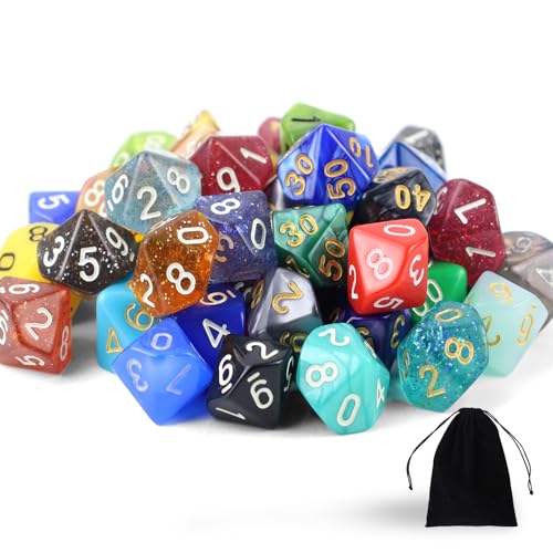 40 Stück Polyedrische Würfel Set,10 Seitige Polyedrische Würfel mit Schwarze Kordelzugbeutel,D10 Bunt Polyedrischer Spielwürfel für DND MPG MTG Dungeons und Dragons (D10) von SLAKOZYT
