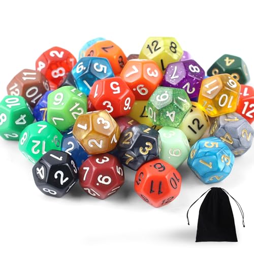 40 Stück Polyedrische Würfel Set,12 Seitige Polyedrische Würfel mit Schwarze Kordelzugbeutel,D12 Bunt Polyedrischer Spielwürfel für DND MPG MTG Dungeons und Dragons (D12) von SLAKOZYT