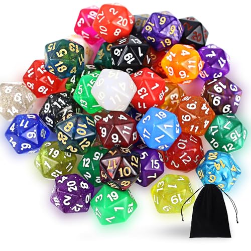 Polyedrisch Würfel Set,40 Stück Polyedrisch Würfel Set mit Schwarzem Beutel,20 Seitige Bunt Würfel,D20 Spiel Würfel für Dungeons and Dragons Pathfinder DND RPG MTG Polyedrisch Würfel Set,40 Stück Polyedrisch Würfel Set mit Schwarzem Beutel,20 Seitige Bunt Würfel,D20 Spiel Würfel für Dungeons and Dragons Pathfinder DND RPG MTG von SLAKOZYT