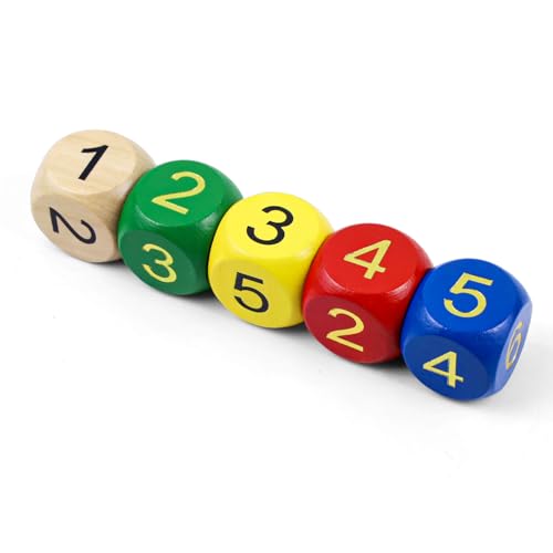 Mathe Würfel 5 STK, Würfel mit den Zahlen 1-6, Große HolzWürfel 30MM, D6 Würfel Set, Würfel Bunt, Spiel Würfel Kinderspielzeug, für Frühkindlichen Erziehung, Party,Mathematische von SLAKOZYT