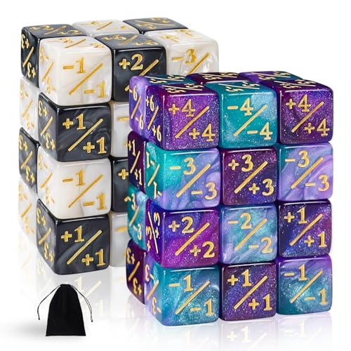 SLAKOZYT MTG Zähler Token Würfel, Magic The Gathering Glitter Sparkle Würfel (48pcs Sternenlicht Schwarz und Weiß) von SLAKOZYT