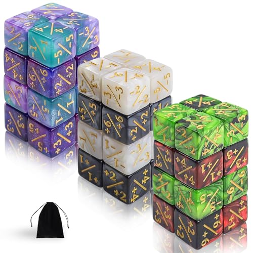 SLAKOZYT Würfelset Token Würfel Magic The Gathering Glitter Sparkle Dice, Loyalität Würfel Starry Marble D6 Würfel kompatibel (48 Sternennacht Lila Rot Grün Schwarz Weiß) von SLAKOZYT