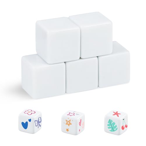SLAKOZYT Weiß Gerundetes Leeres Sechs,Blankowürfel 6-Seitiger Spielwürfel Blanko Würfelset Groß für Würfel-Unterricht Lernen, Basteln, DIY, Zahlen, Verursachte Sesources Spiel (30mm) von SLAKOZYT