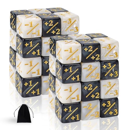 Würfelset Token Würfel Magic The Gathering Glitter Sparkle Dice, Loyalität Würfel Starry Marble D6 Würfel kompatibel mit MTG, CCG, Card Gaming Zubehör (48pcs:schwarz-weiß Gestreift) von SLAKOZYT