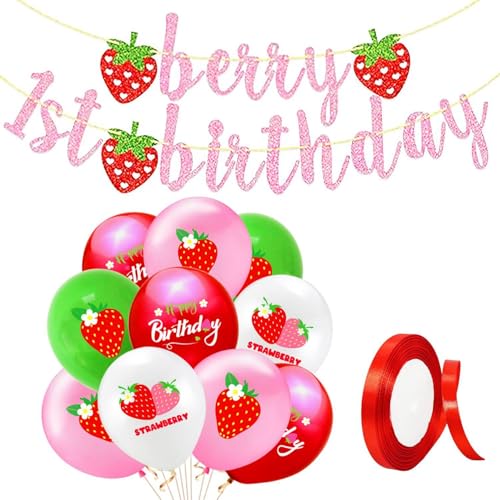 1 Stück 1. Geburtstag Erdbeer-Glitzer-Pull-Flagge, 10 Stück Luftballons, 1 Stück Band, Erdbeer-Banner, Erdbeer-Party-Dekorationen, Süße Geburtstags-Party-Dekorationen 1 Stück 1. Geburtstag Erdbeer-Glitzer-Pull-Flagge, 10 Stück Luftballons, 1 Stück Band, Erdbeer-Banner, Erdbeer-Party-Dekorationen, Süße Geburtstags-Party-Dekorationen von SLAXJNE