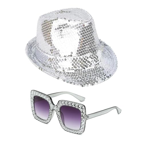 SLAXJNE 1 Hut, 1 Brille, Glitzerhut, Disco-Hut, Abschlussball-Party-Dekorationshut, Hut Für Damen Und Herren SLAXJNE 1 Hut, 1 Brille, Glitzerhut, Disco-Hut, Abschlussball-Party-Dekorationshut, Hut Für Damen Und Herren von SLAXJNE