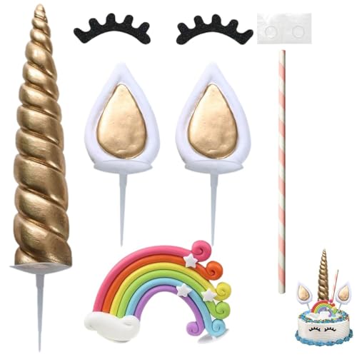 SLAXJNE 1 Satz Goldene Tierhorn-Kuchenaufsätze, Kuchenaufsätze, Regenbogen-Kuchenaufsätze, Geburtstagskuchenaufsätze Gold, Partykerzen SLAXJNE 1 Satz Goldene Tierhorn-Kuchenaufsätze, Kuchenaufsätze, Regenbogen-Kuchenaufsätze, Geburtstagskuchenaufsätze Gold, Partykerzen von SLAXJNE