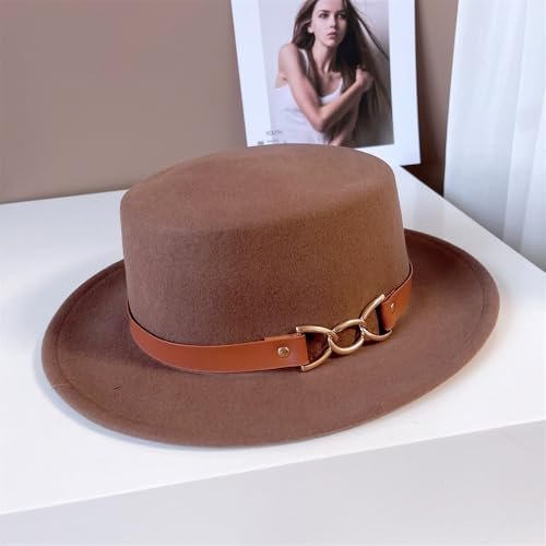 SLEDEZ Klassischer Zylinder für Herren Damen Filzhut PU-Band Gentleman-Hut(Brown) von SLEDEZ