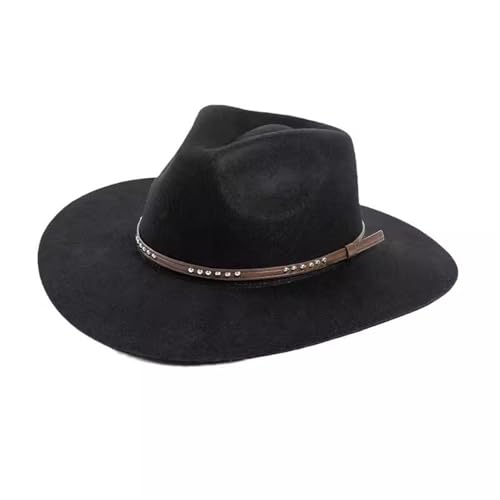 SLEDEZ Klassischer Zylinder für Herren Lässiger Bowlerhut for Männer und Frauen mit Nieten und Gürteldekoration, breite Krempe, Jazzhut for den Außenbereich(Black) von SLEDEZ